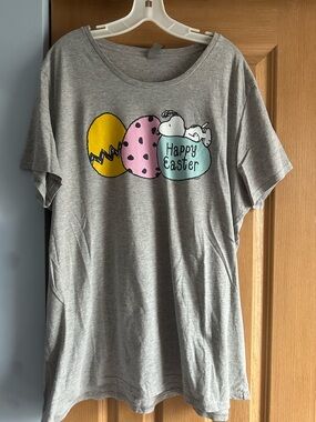 Womans plus Grey 'Happy Easter' Graphic Tee with Pastel Eggs